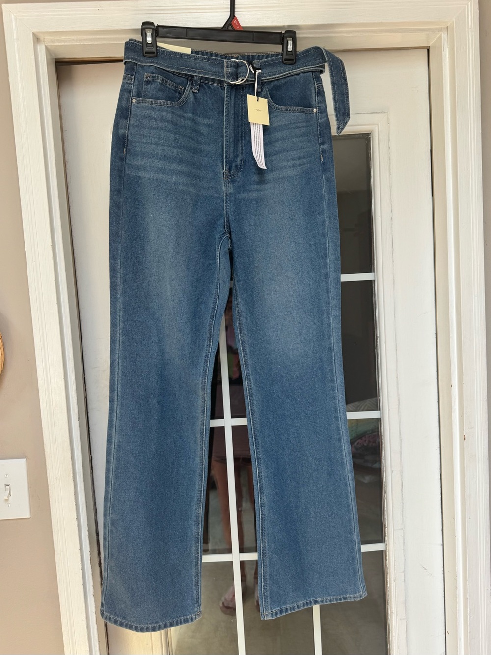 NWT TGLA Francesca's Belted High Rise Flare Jeans Medium Wash